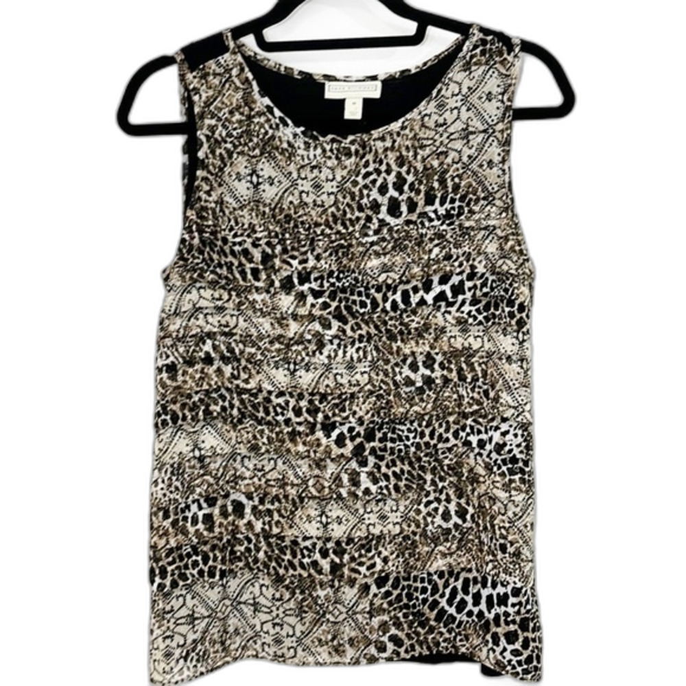 Dana Buchman Animal Print Tiered Tank Top Cream Black Size Medium